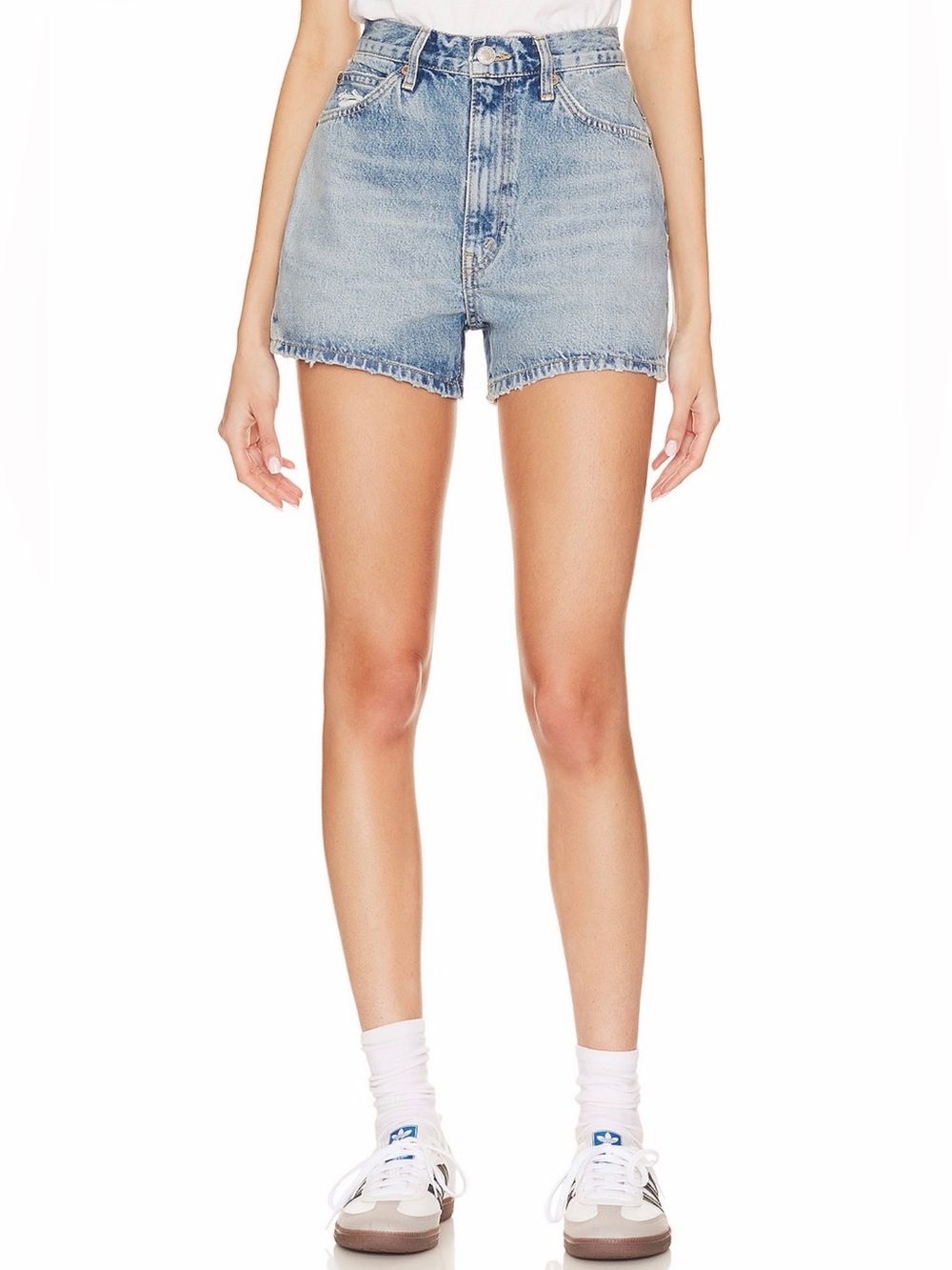 Re/Done Light Wash High-Rise Denim Shorts